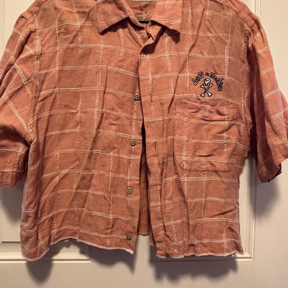 DRIFT Collective Brown and White Boxy Button Down Shirt